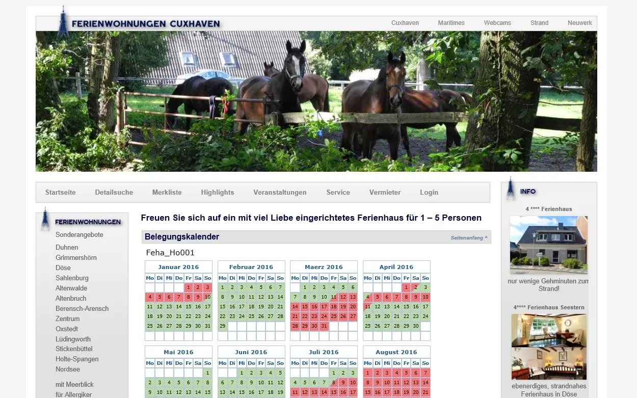 Bildschirmfoto: Ferienwohnungen Cuxhaven